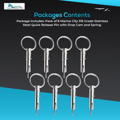 Marine City 316 Stainless Steel Quick Release Pin with Drop Cam & Spring