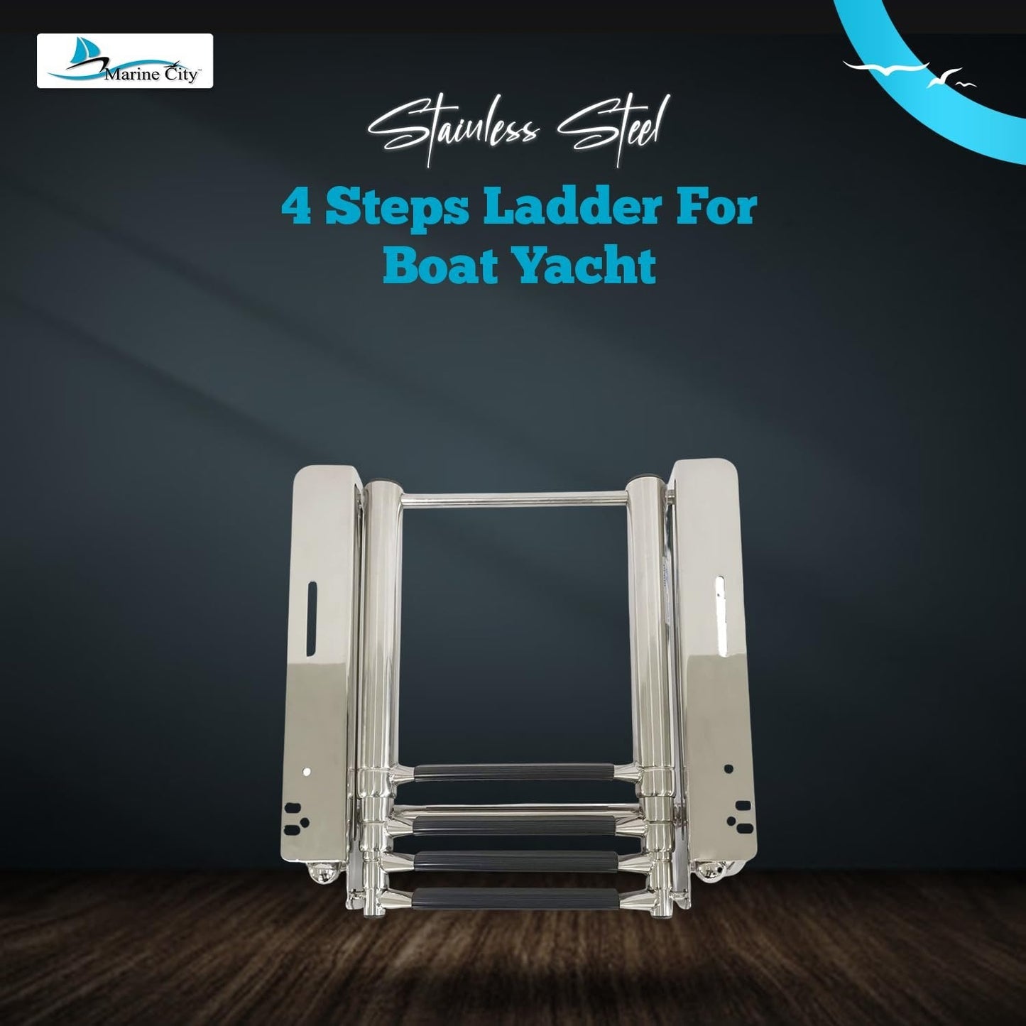 Marine City 4-Step Telescoping Ladder with Retractable Handrail Stainless Steel MARINE CITY