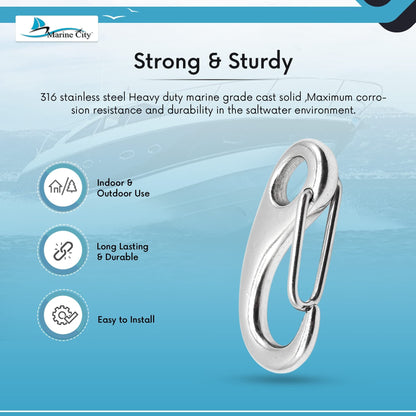 Marine City Egg-Shaped 316 Stainless Steel Spring Snap Hook – 3-1/2" for Keys MARINE CITY