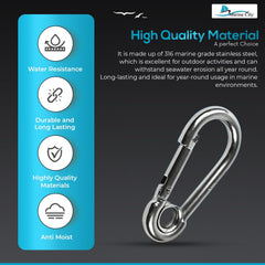 Marine City Carabiner Clip Snap Hook with Ring 2” 316 Stainless Steel, Rustproof