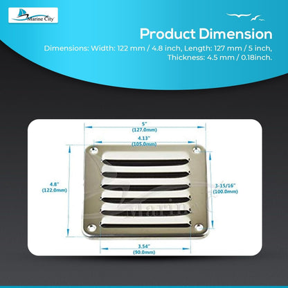 MARINE CITY Rectangle Stamped Louvered Vent – 316 Stainless Steel, 4-13/16” × 5” MARINE CITY