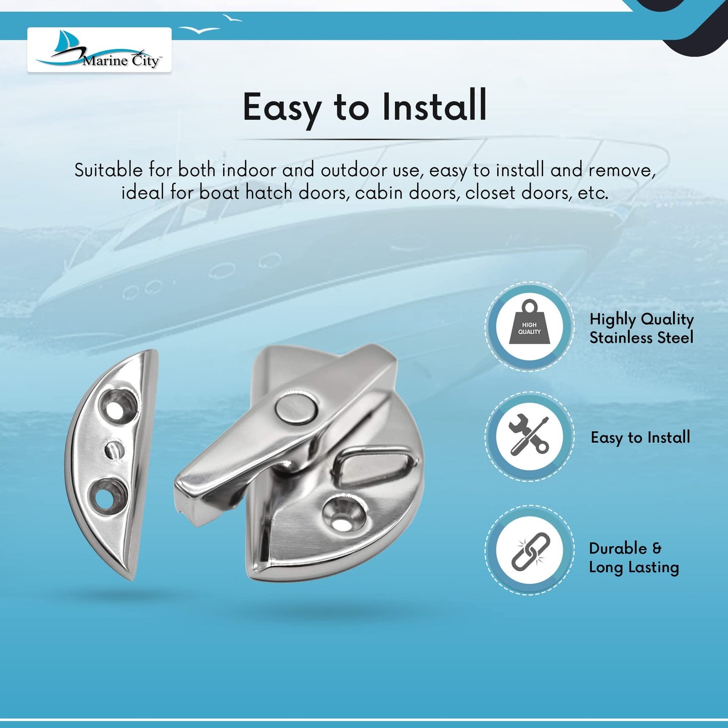 MARINE CITY Deck Hatch Latch – Stainless Steel Twist Action, Corrosion-Resistant