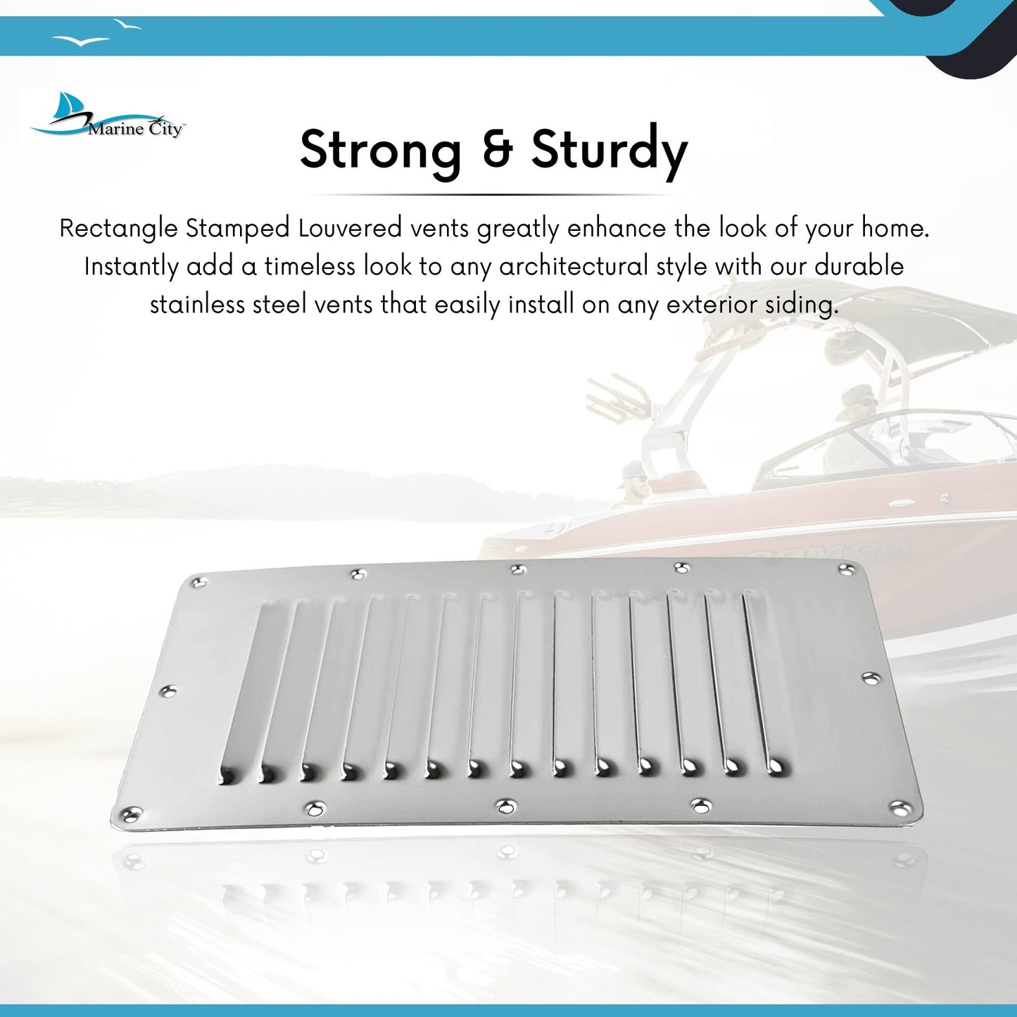 Marine City 316 Stainless Steel Rectangle Stamped Louvered Vent – 5 × 9 Inches