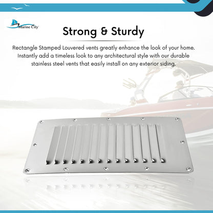 Marine City 316 Stainless Steel Rectangle Stamped Louvered Vent – 5 × 9 Inches