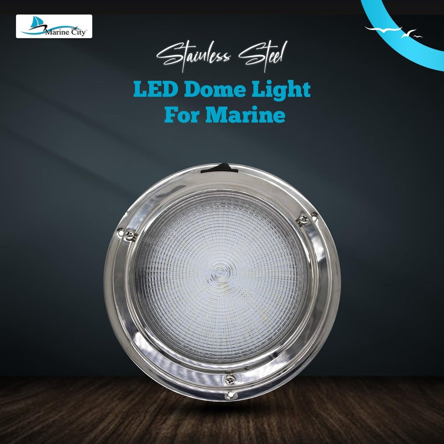Marine City 304 Stainless Steel LED Dome Light 4” Lens, 12V, 3W, Water-Resistant Marine City