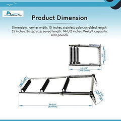 MARINE CITY 3-Step Telescopic Drop Ladder 304 Stainless Steel, Extra-Wide Steps