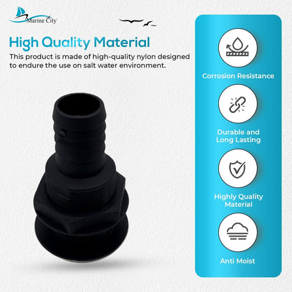 Marine City 3.25” Nylon Thru-Hull Fitting, Stainless Steel Trim & Rubber Flapper MARINE CITY