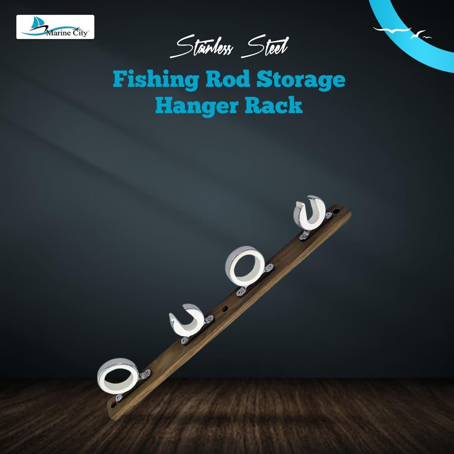 Marine City 4-Rod Reel Fishing Rod Storage Hanger Rack – 316 Stainless Steel MARINE CITY
