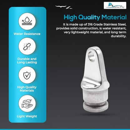 Marine City 316 Stainless Steel Bimini Top Round Inside Eye End (Pack of 2)