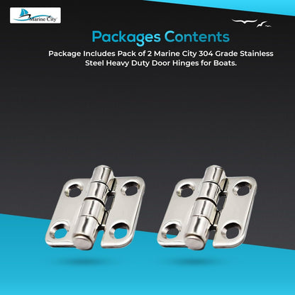 Marine City 304 Stainless Steel Heavy Duty Door Hinges (1-2/5” x 1-1/2”) Marine City