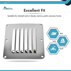 Marine City Stainless-Steel 4-1/2” × 5” Rectangle Stamped Louvered Vent (2pcs)
