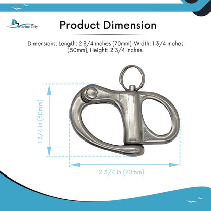 Marine City 316 Stainless Steel Fixed Bail Snap Shackle – Quick Release Pin MARINE CITY