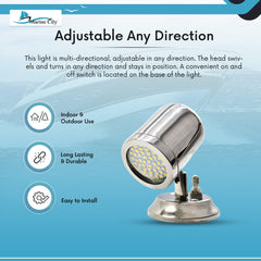 Marine City 316 Stainless Steel Swivel Head Halogen Reading Light – Adjustable