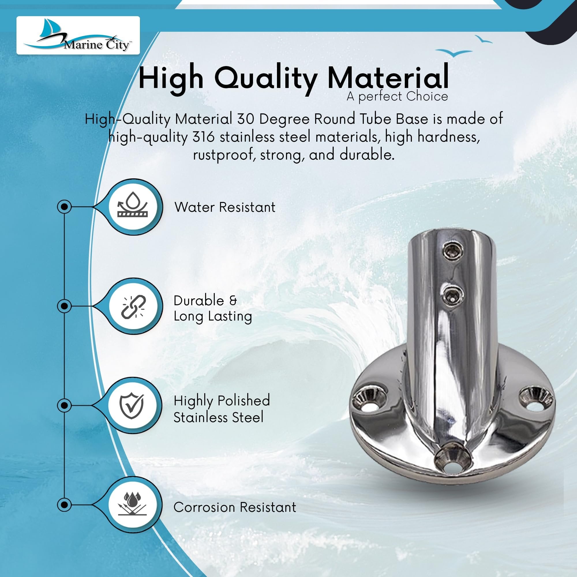 30° Hand Railing Round Base Stainless Steel (2 Pcs) - Marine City ...