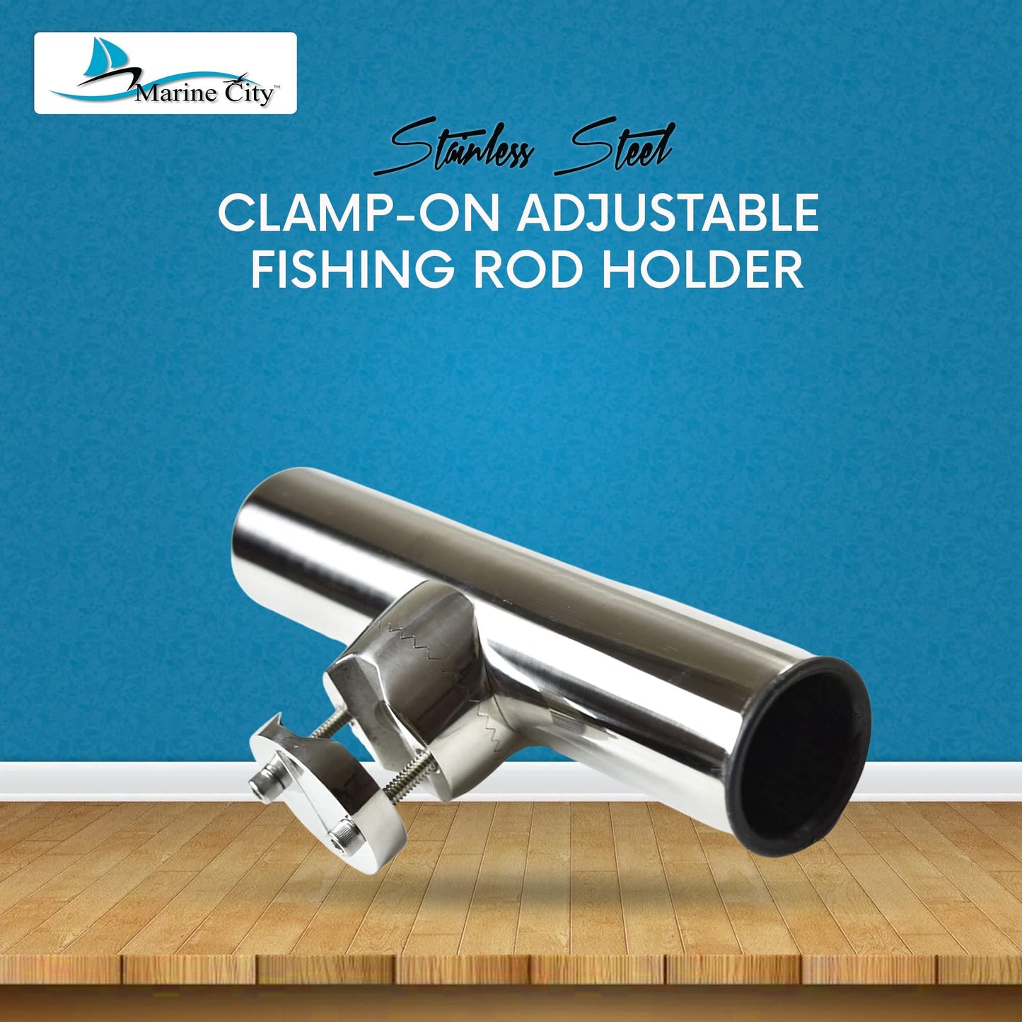 MARINE CITY Adjustable Clamp-On Fishing Rod Holder Stainless Steel, Fits 1-7/8”