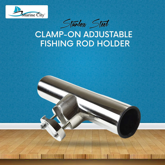 MARINE CITY Adjustable Clamp-On Fishing Rod Holder Stainless Steel, Fits 1-7/8”