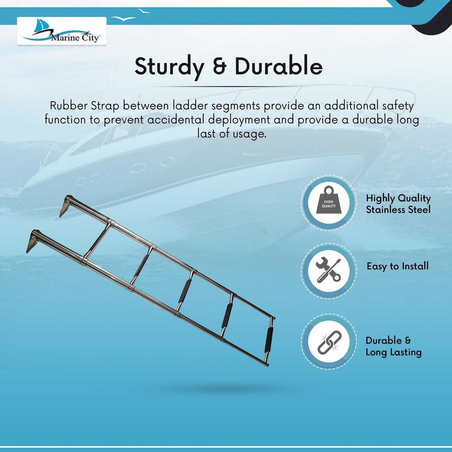 Marine City 5-Step Telescoping Swim Ladder, 304 Stainless Steel, 400 lb Capacity