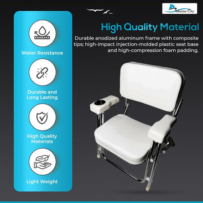 Marine City Aluminum Folding Deck Chair Cushioned Foam Seat with Drink Cup Holder MARINE CITY