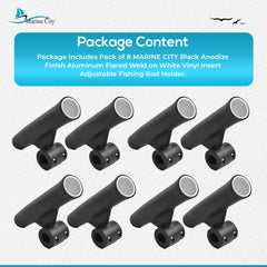 Marine City Soporte para caña de pescar con inserto de vinilo blanco soldado con acabado anodizado negro (longitud 10 pulgadas de diámetro 1-7/8 pulgadas)