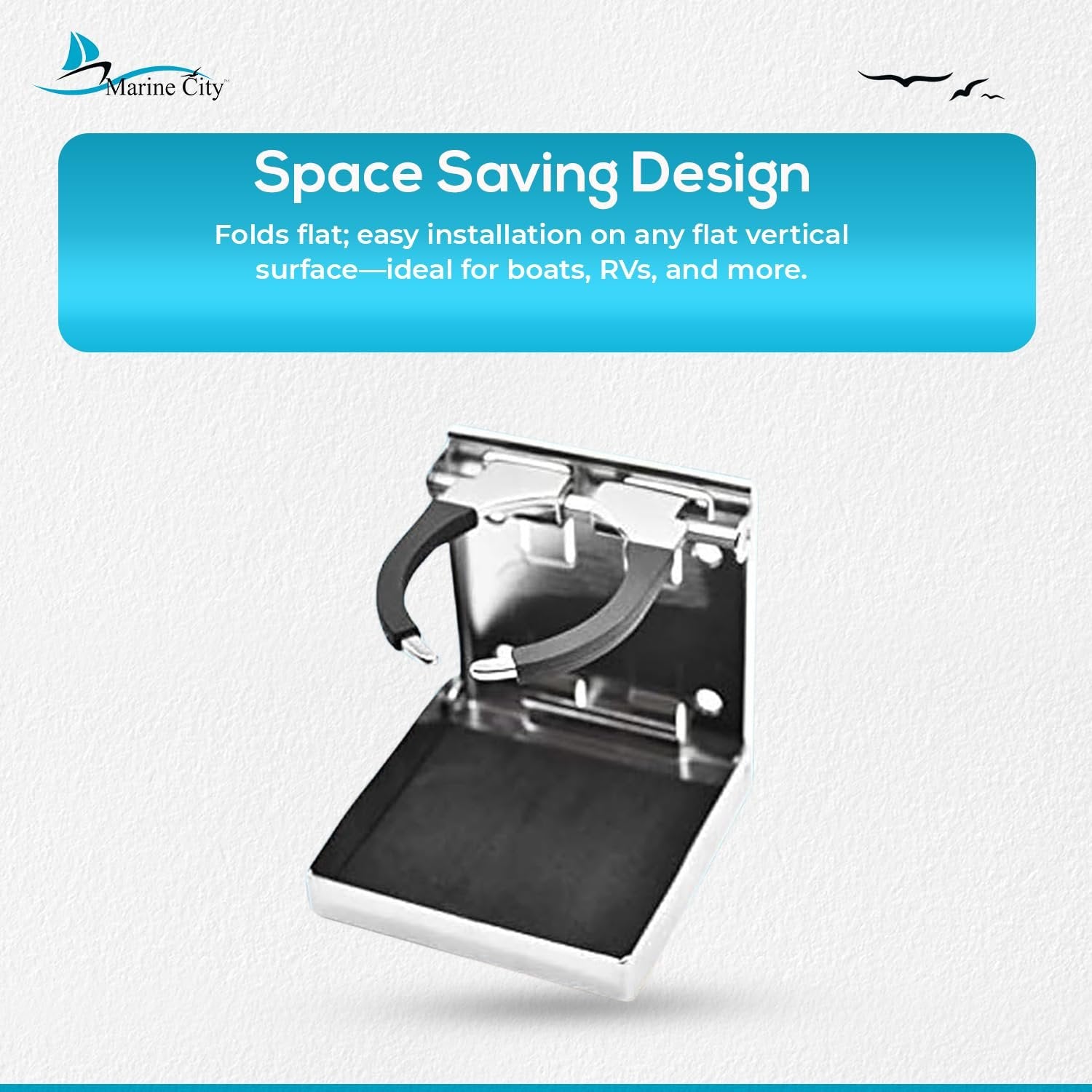 Marine City Adjustable Folding Cup Holder – 304 Stainless Steel Polished (Small) Marine City