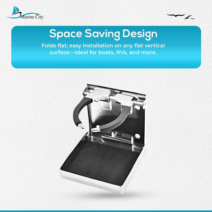 Marine City Adjustable Folding Cup Holder – 304 Stainless Steel Polished (Small) Marine City