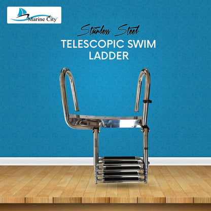 Marine City 4-Step Telescoping Boat Ladder – Stainless Steel, Extra Wide Steps Marine City
