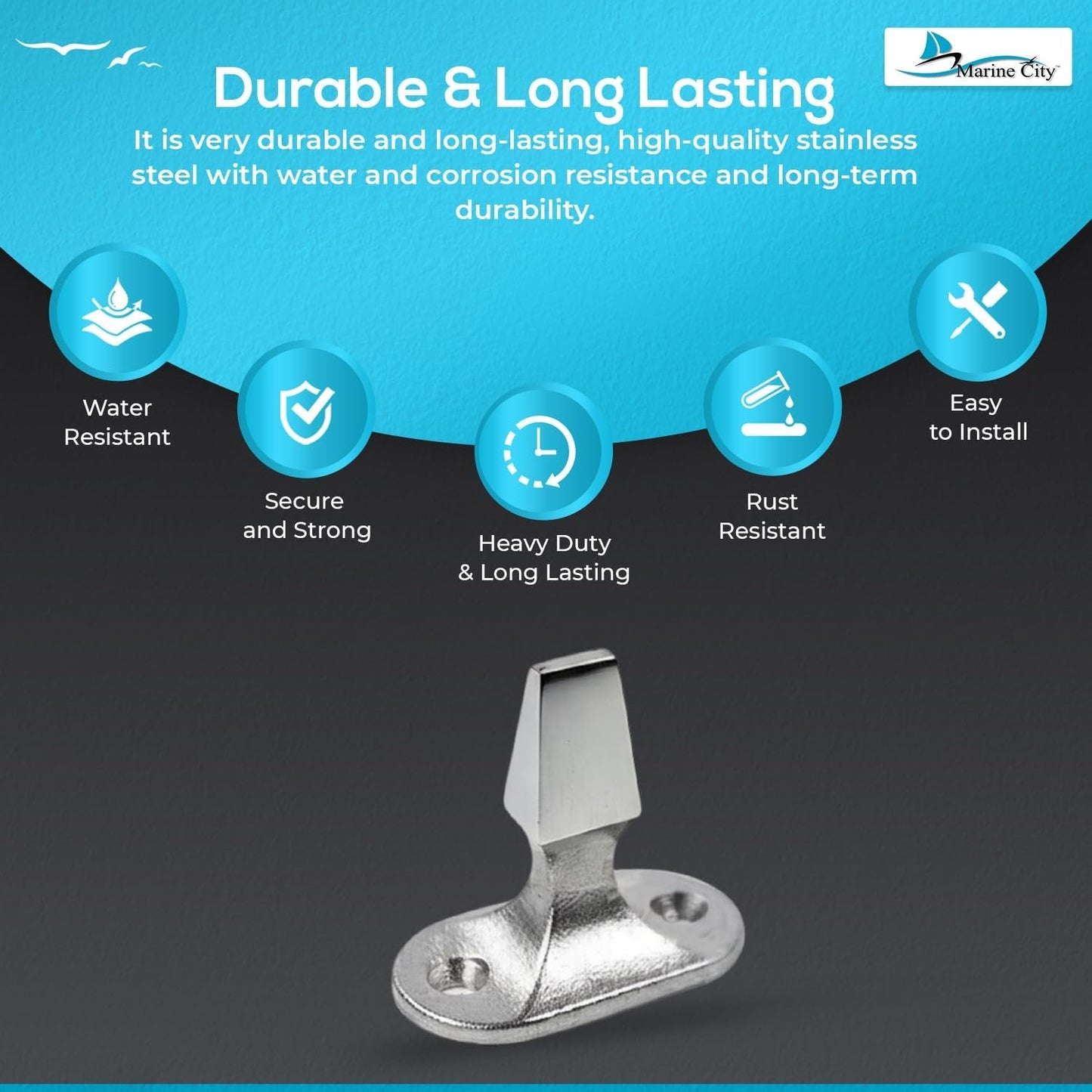 Marine City Stainless Steel Door Stopper Catch & Holder Heavy-Duty 1-1/2” Height Marine City