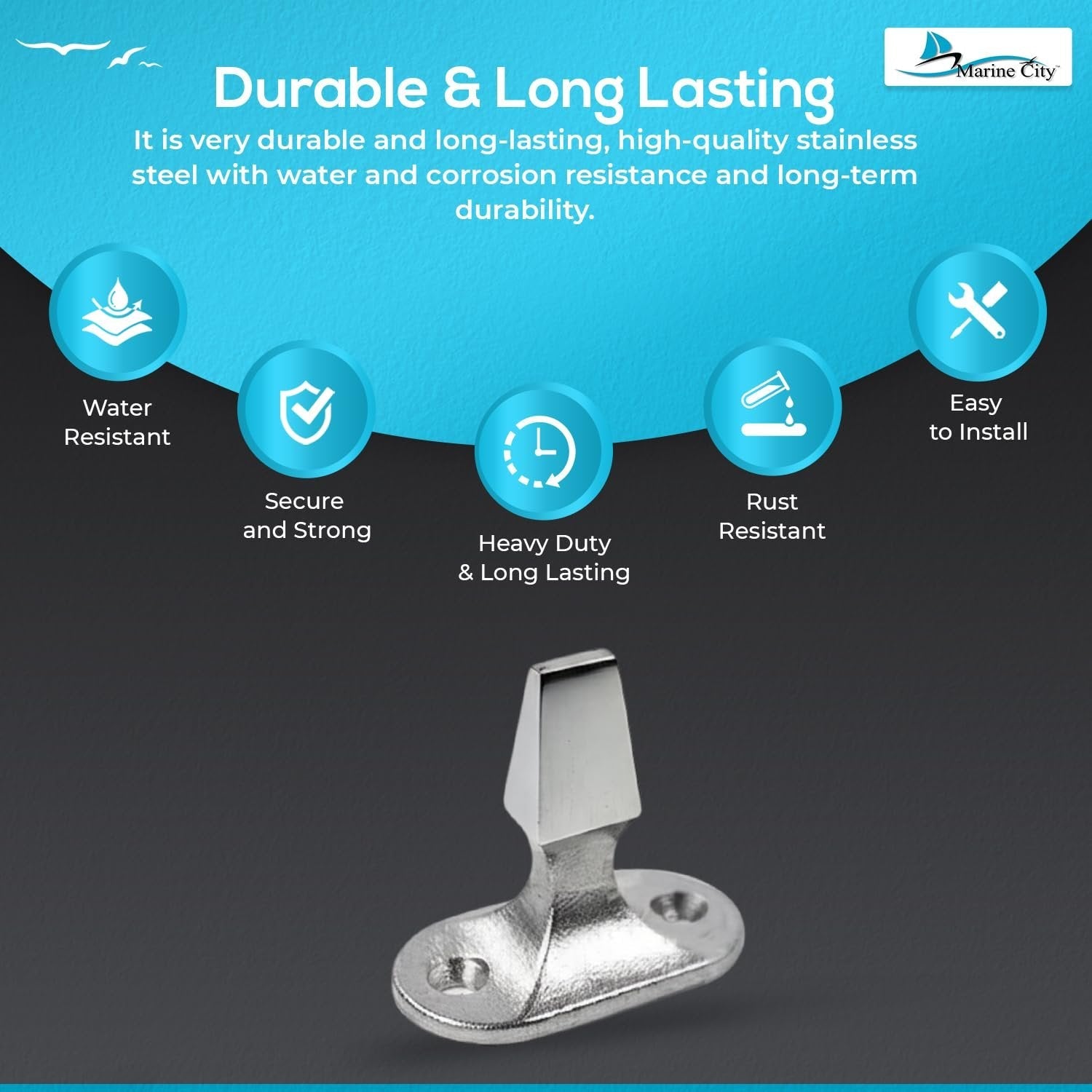 Marine City Stainless Steel Door Stopper Catch & Holder Heavy-Duty 1-1/2” Height Marine City