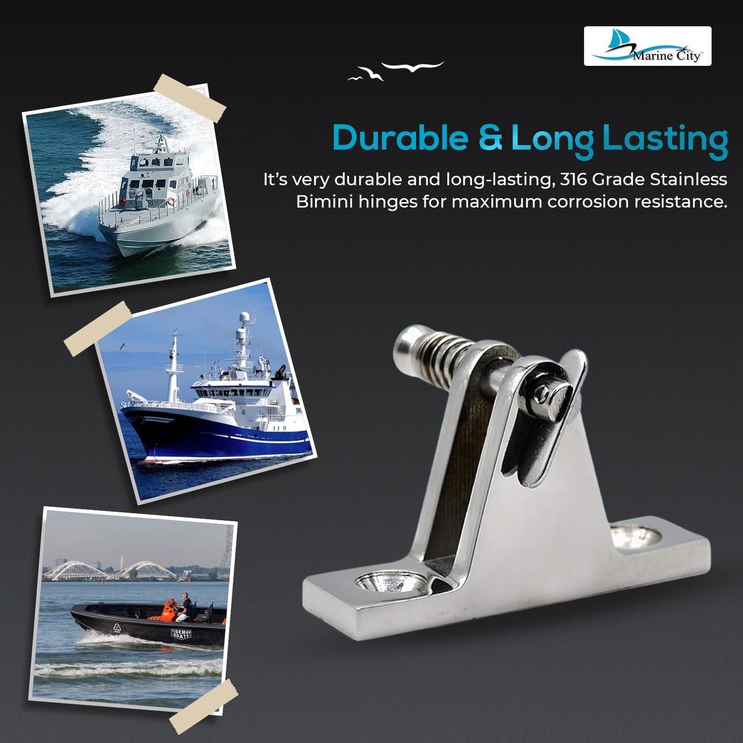MARINE CITY 90° Bimini Top Hinge with Quick-Release Pin Stainless Steel (4 Pcs) MARINE CITY