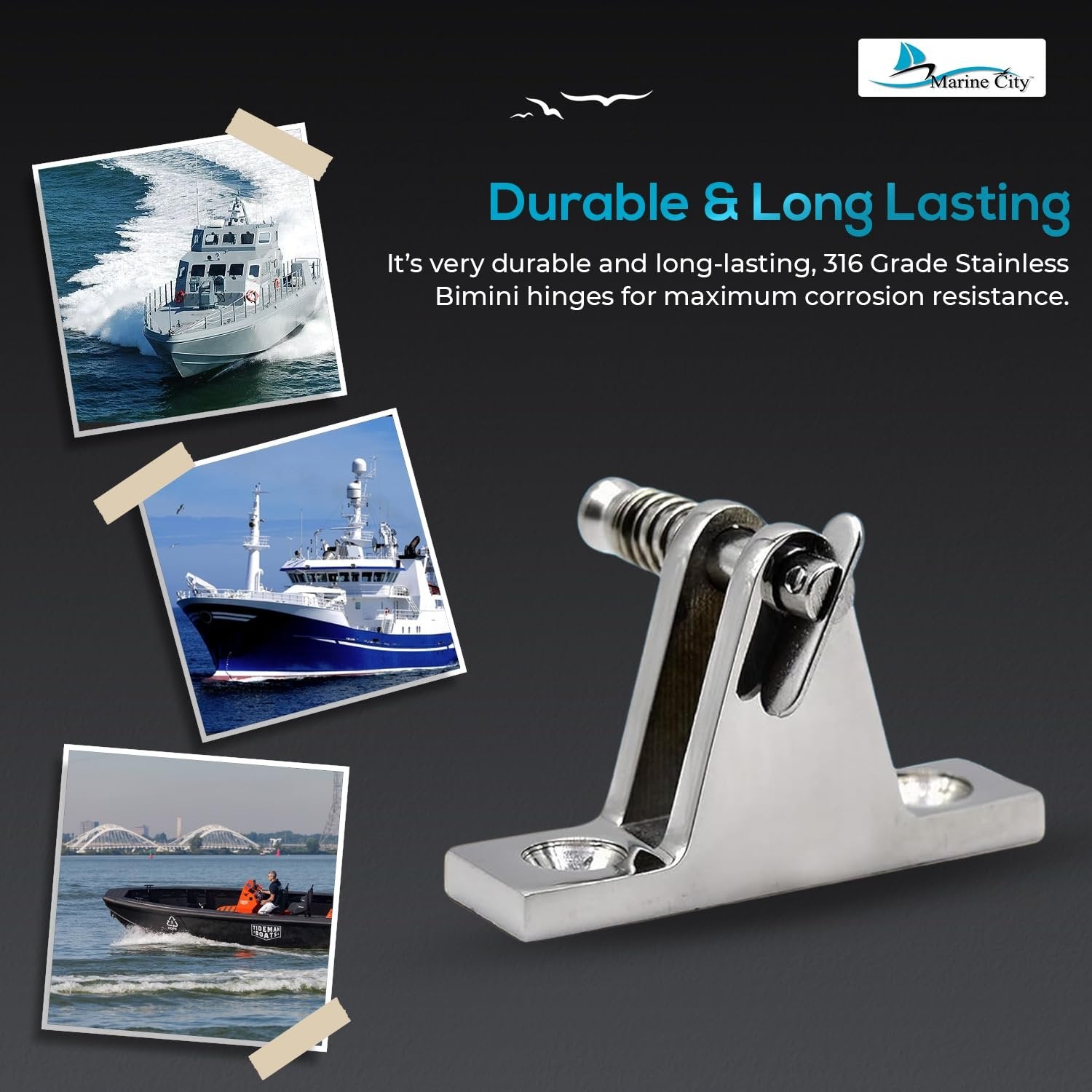 MARINE CITY 90° Bimini Top Hinge with Quick-Release Pin Stainless Steel (4 Pcs) MARINE CITY