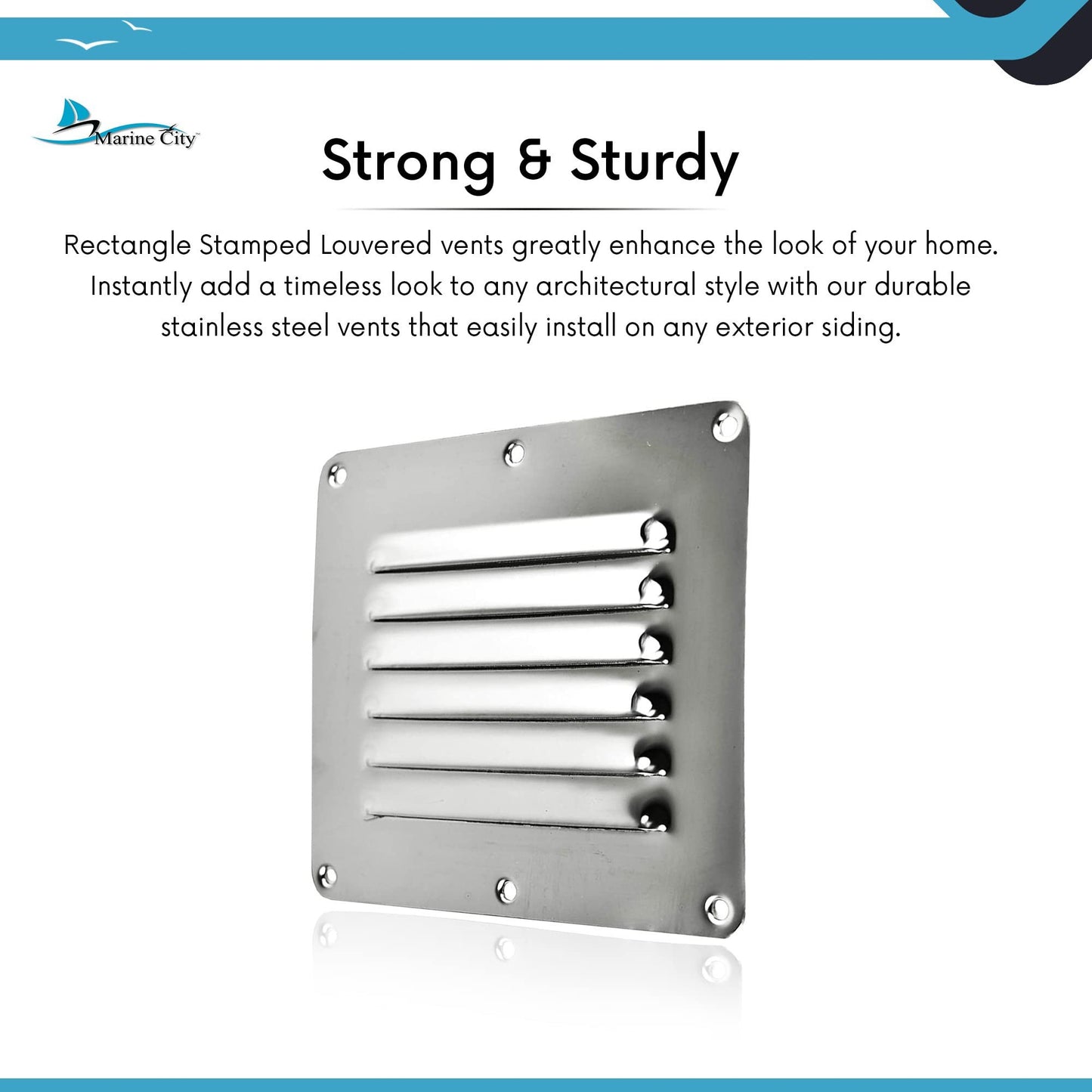 Marine City 304 Stainless Steel Rectangle Stamped Louvered Vent – (Pack of 4)