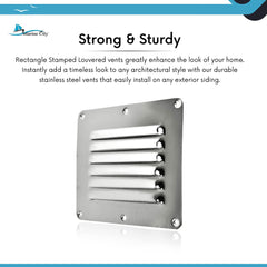 Marine City Stainless-Steel 4-1/2” × 5” Rectangle Stamped Louvered Vent (4pcs)