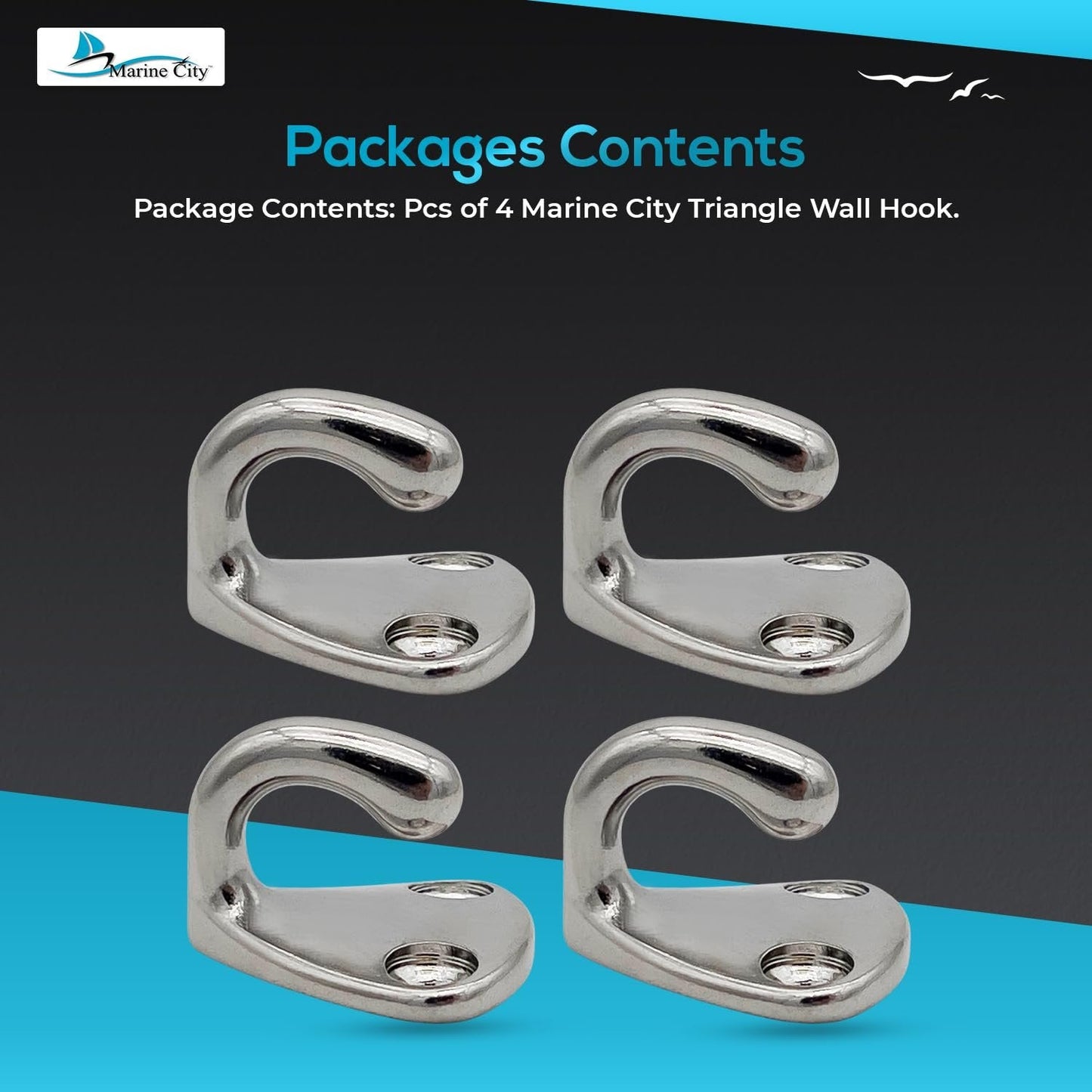 Marine City Triangle Wall Hook, Stainless Steel, 0.6” Corrosion-Resistant(4 Pcs) MARINE CITY