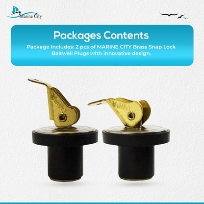 Marine City 5/8” Brass Snap Lock Baitwell Plugs – Drain Plug (Pack of 2) MARINE CITY