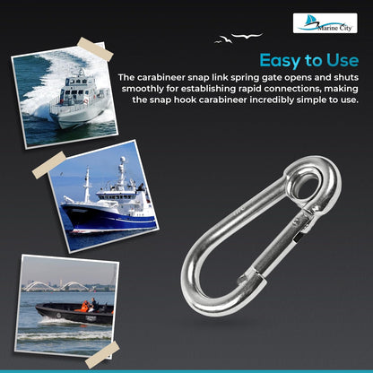 Marine City Carabiner Clip Snap Hook with Ring 2-3/4” Stainless Steel, Rustproof