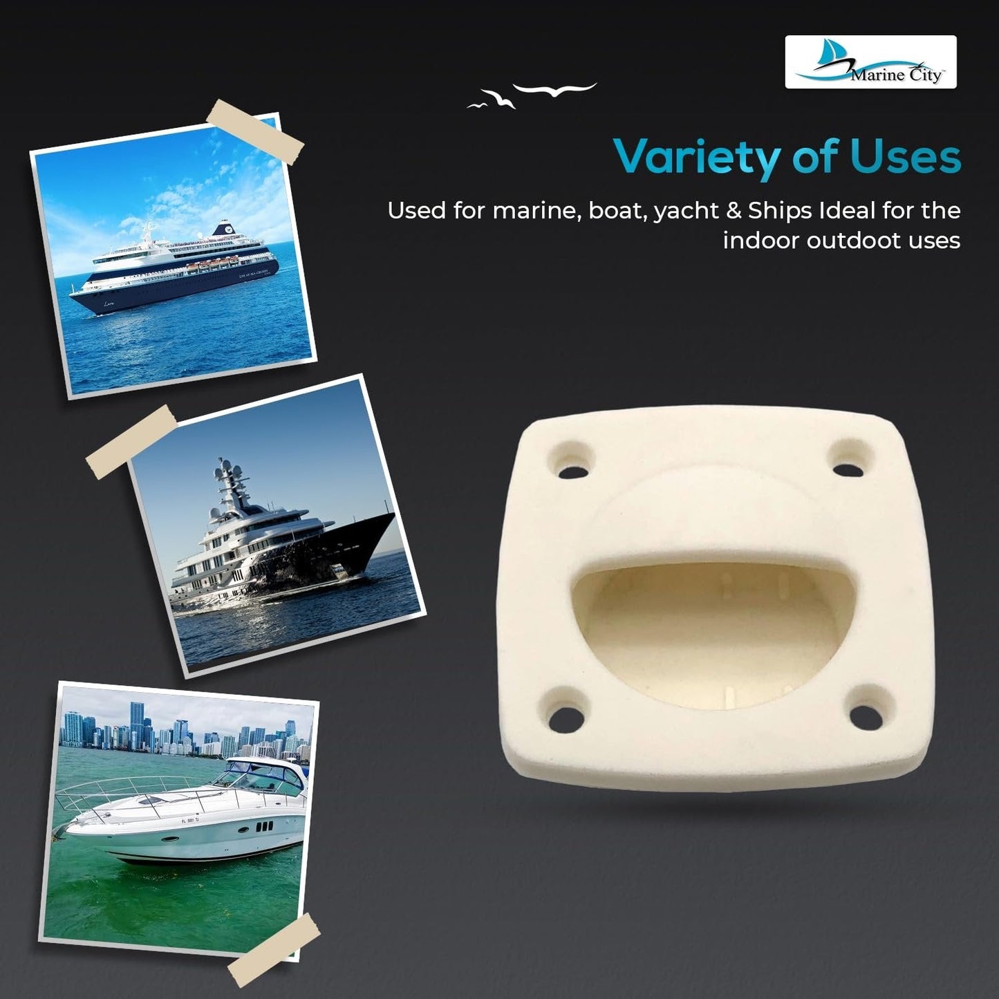Marine City Nylon Pull Handle – White Corrosion-Resistant Marine Grab Handle MARINE CITY