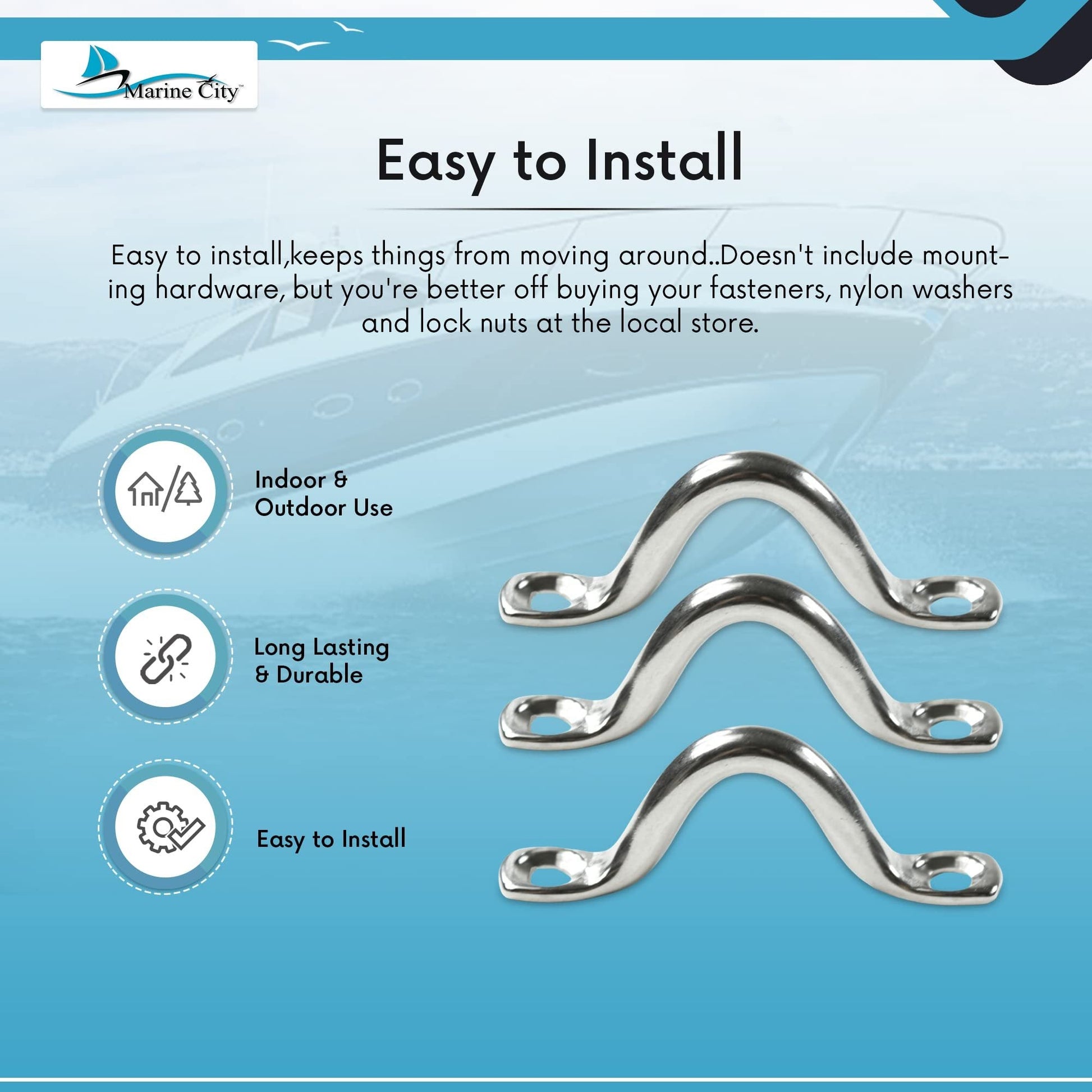 Marine City 304 Stainless Steel Bimini Boat Top Pad Eye – Sturdy & Durable Marine City Hardware