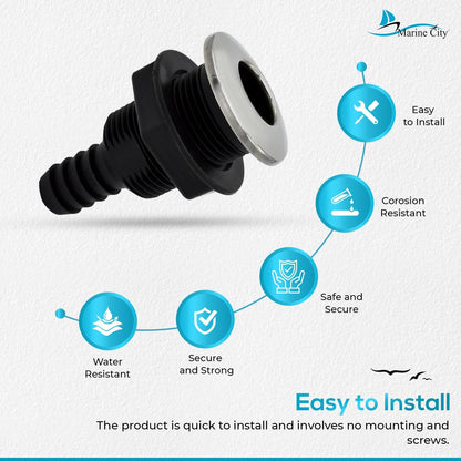 Marine City Nylon Thru-Hull Fitting with 316 Stainless Steel Trim & Flapper MARINE CITY