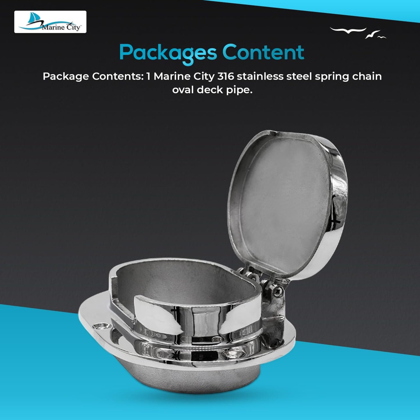 MARINE CITY 316 Stainless Steel Oval Deck Pipe – Spring-Loaded Cover Marine