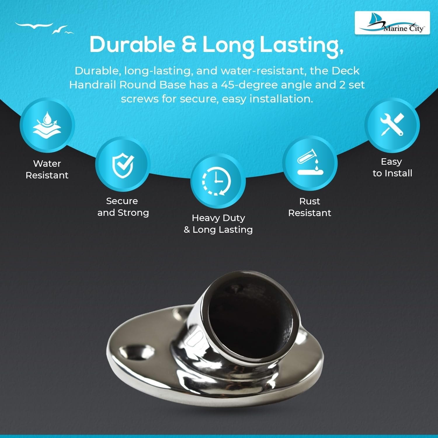 Marine City 316 Stainless Steel Boat Hand Railing Fittings – 1” Round Base Marine City