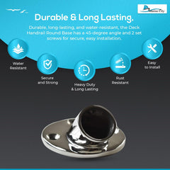 Marine City 316 Stainless Steel Boat Hand Railing Fittings – 1” Round Base