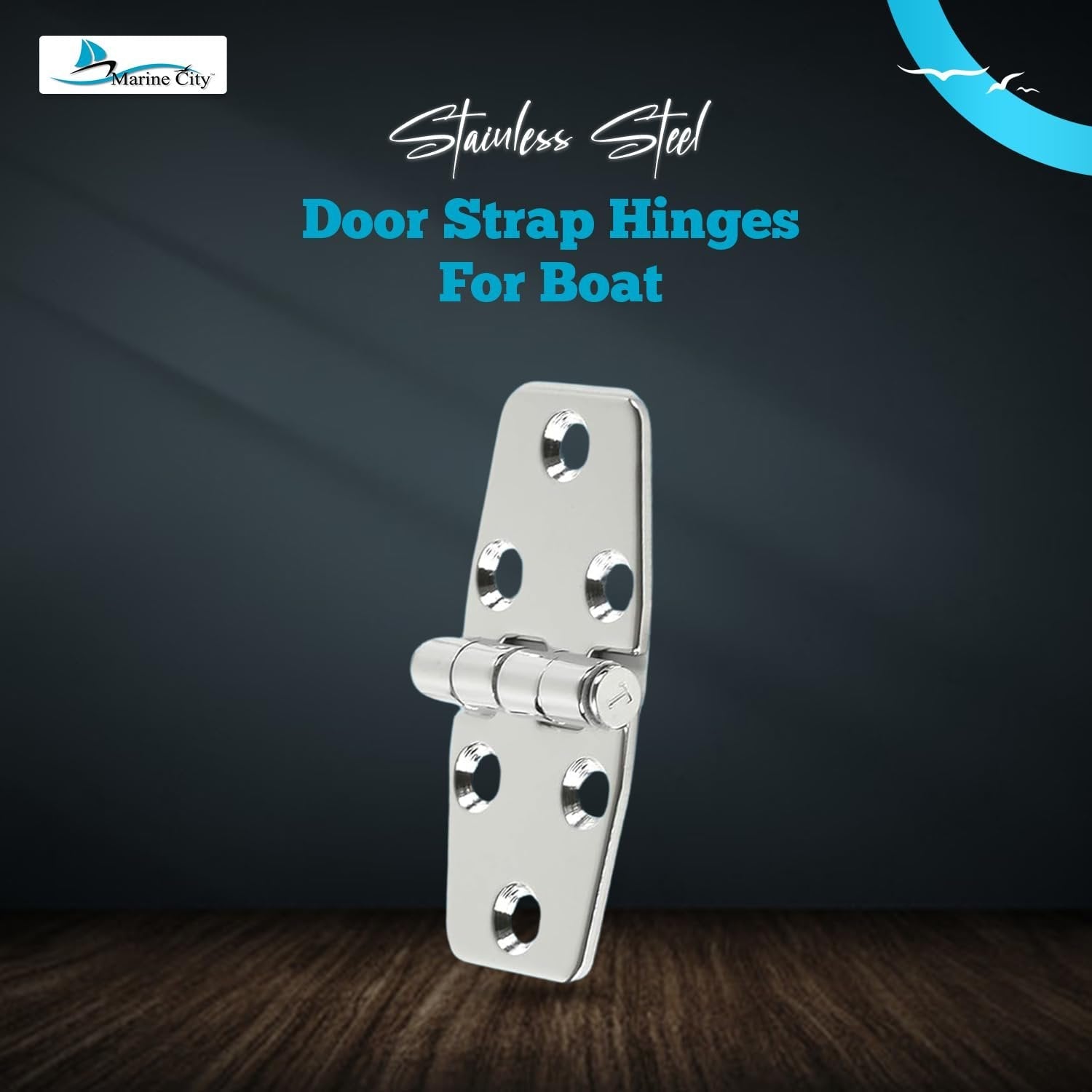 Marine City 304 Stainless Steel Polished Door Strap Hinges 1-1/2 × 3" (2 Pcs) Marine City