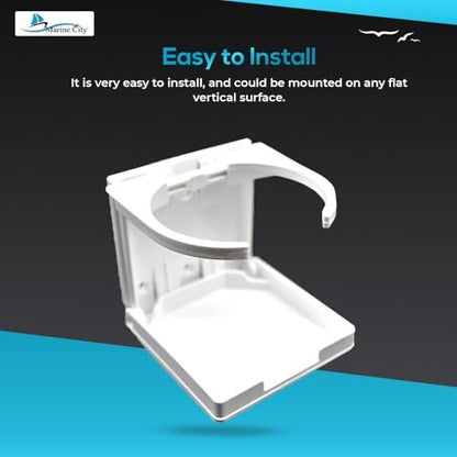 Marine City White Adjustable Folding Cup Holder – ABS Plastic, 2-5/8” to 3-1/2” Marine City Hardware