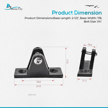 Marine City 2 Pcs Boat Bimini Top Nylon Black 80 Degree Deck Hinge Marine City Hardware