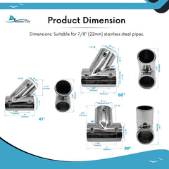 Marine City 304 Stainless Steel Tee Connector Hand Rail Fittings – (Pack of 2)