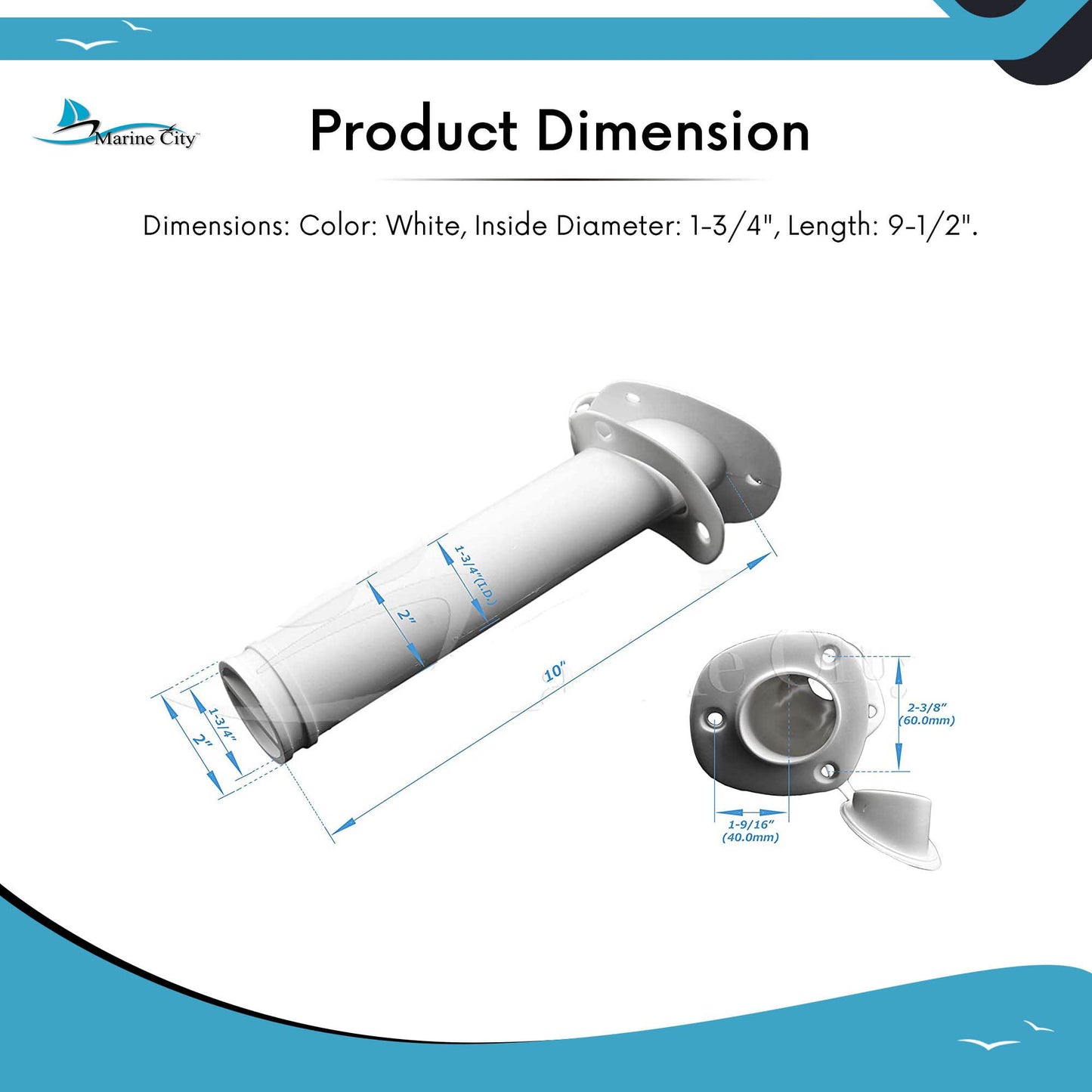 MARINE CITY White Nylon Flush Mount Rod Holder – UV Stabilized 30° (Pack of 10)