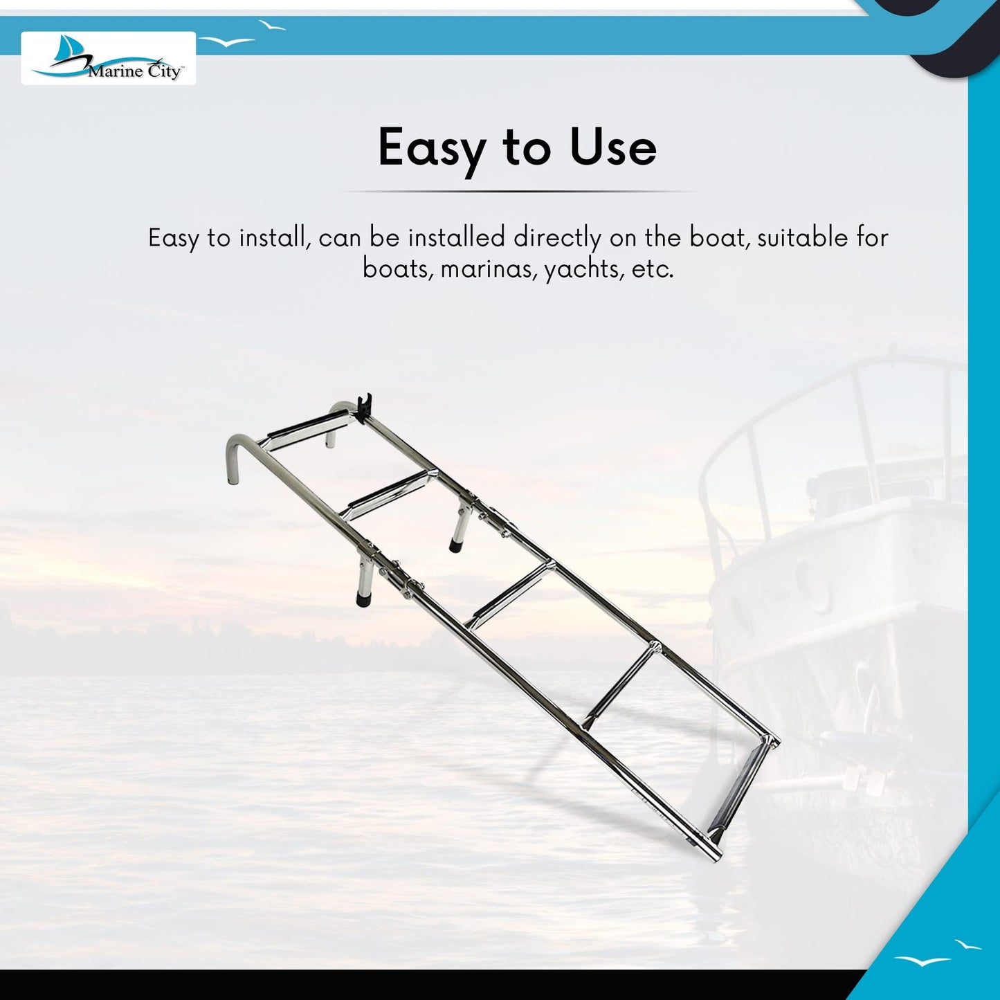 Marine City Escalera de embarque plegable de 2+3 escalones para yates y barcos de grado marino de acero inoxidable