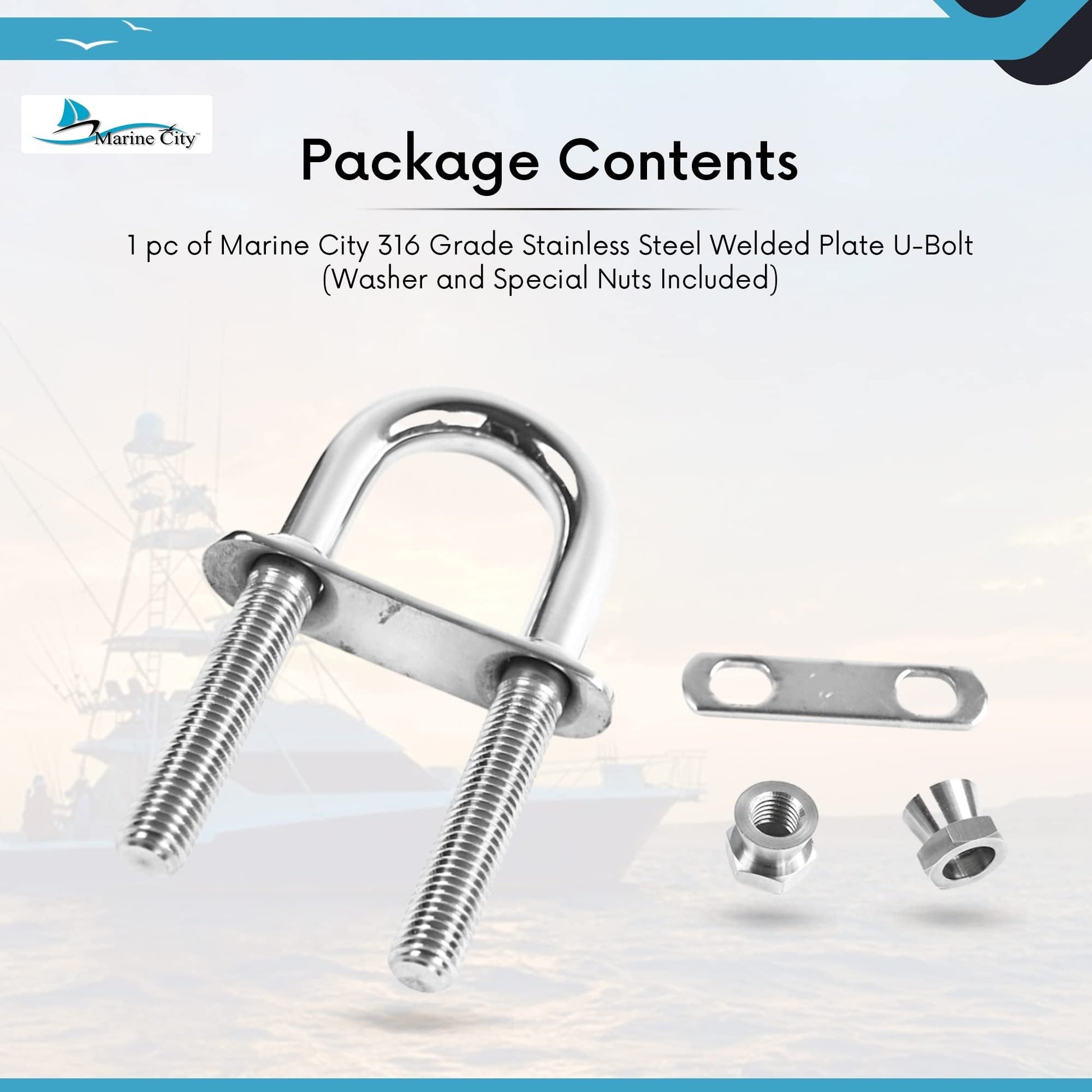 Marine City 316 Stainless Steel Welded Plate U-Bolt - Corrosion-Resistant Marine City
