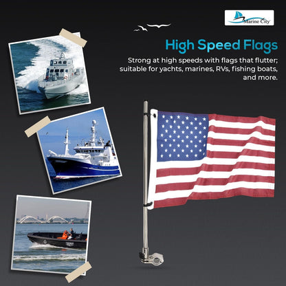 Marine City 21-Inch Rail-Mounted Flag Pole – Rust-Resistant 304 Stainless Steel Marine City
