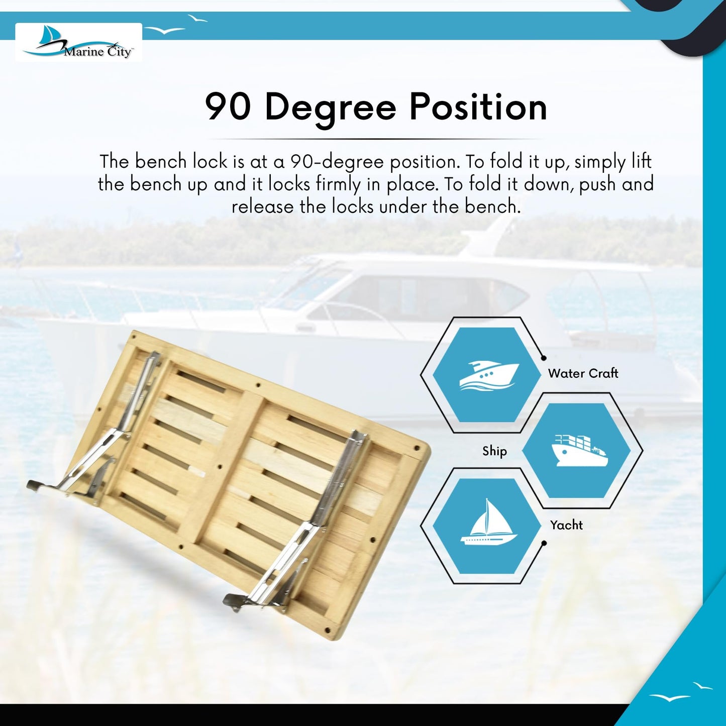 Marine City Banco plegable de teca para montaje en pared con ranuras para barco, cuarto de ducha, vapor, sala de sauna (24 pulgadas x 13 pulgadas)
